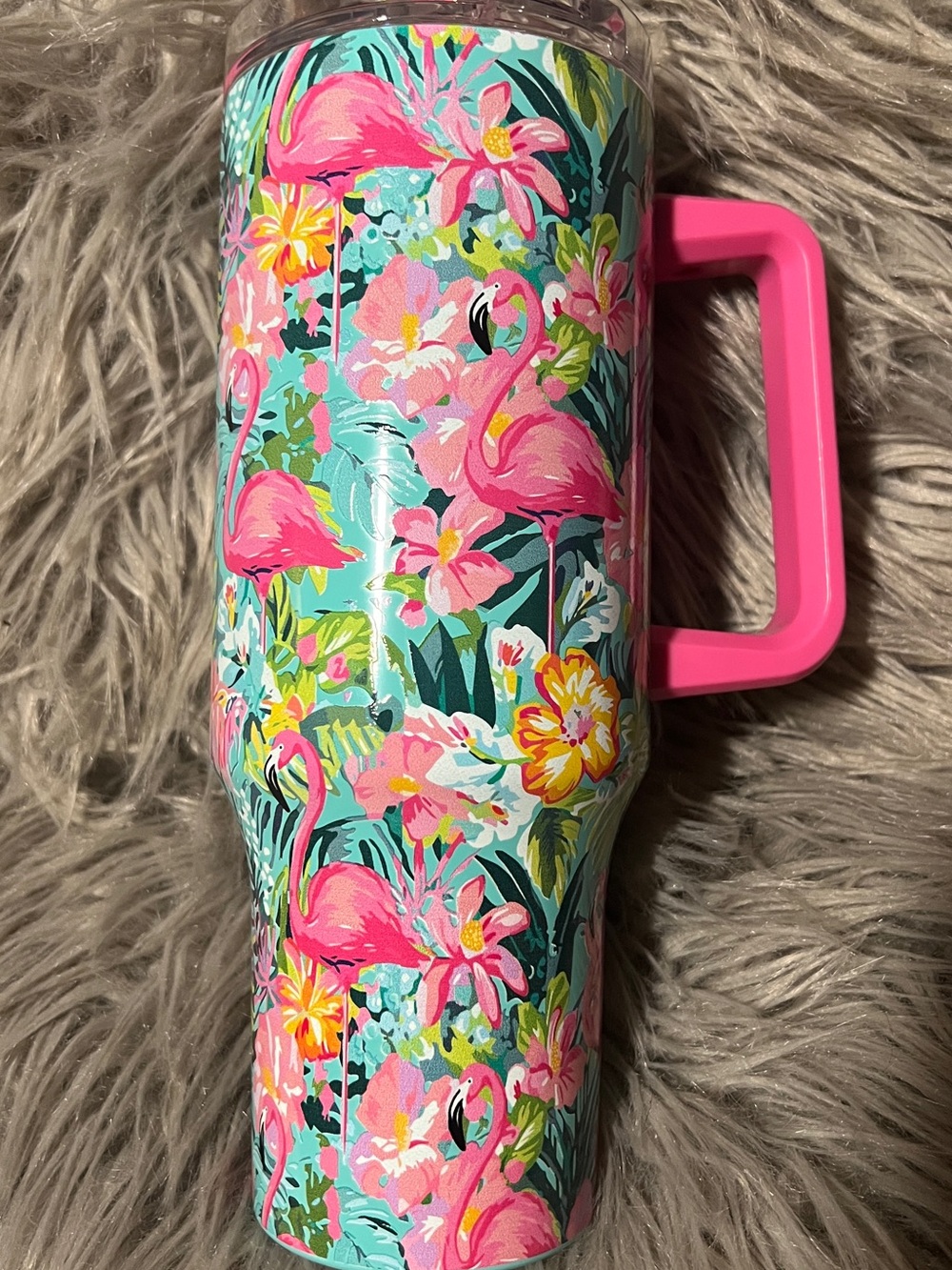 The Spring Shop Pink Flamingo Floral Travel Tumbler